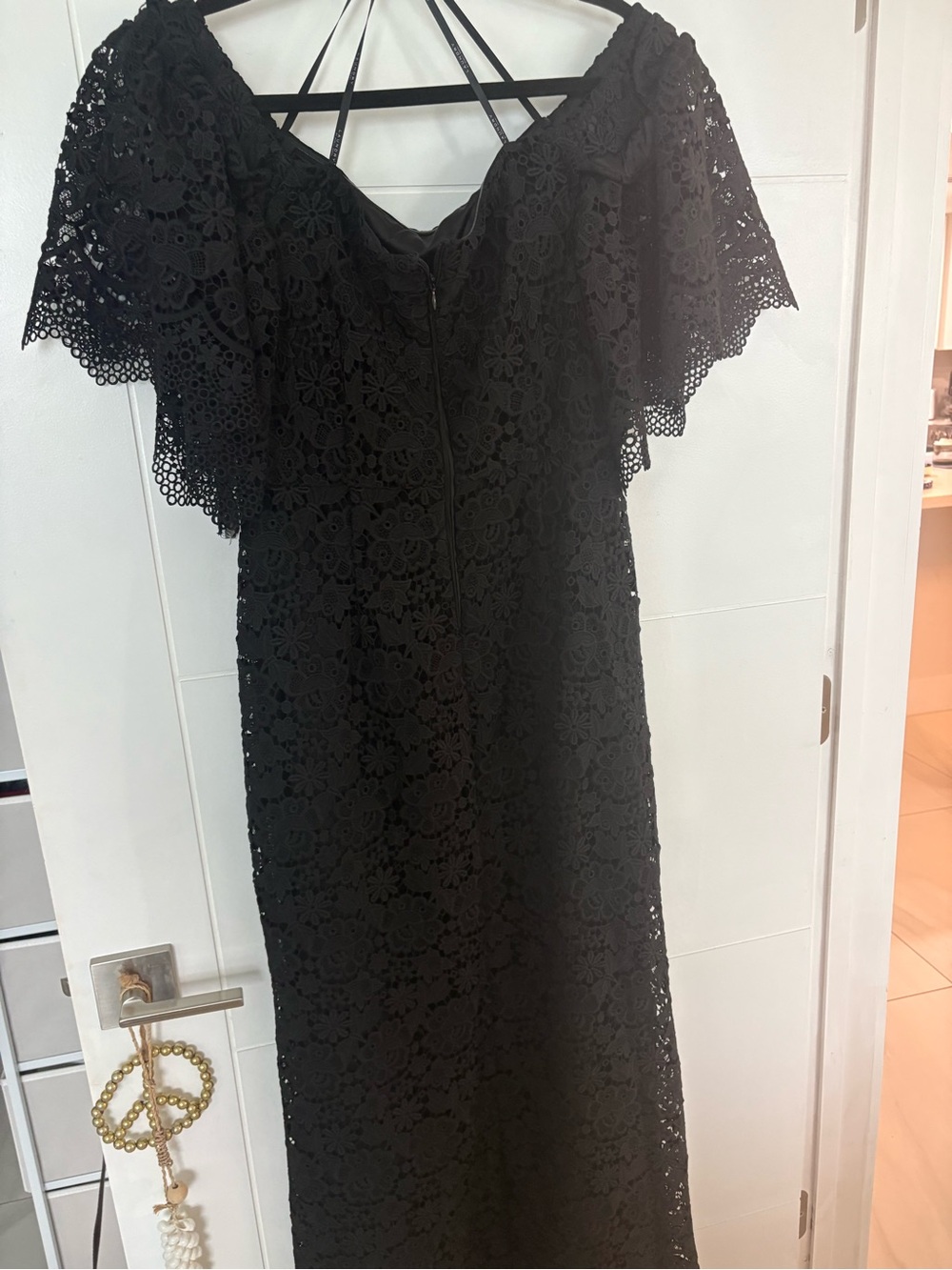 Laundry By Shelli Segal Black Lace Maxi Dress with Flutter Sleeves - Picture 5 of 6
